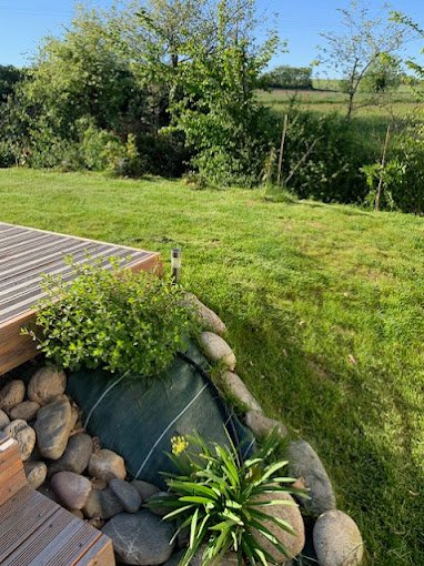 Engazonnement de pelouse réalisé par Espace Vert Sapin dans un jardin de Longages – engazonnement jardin Longage